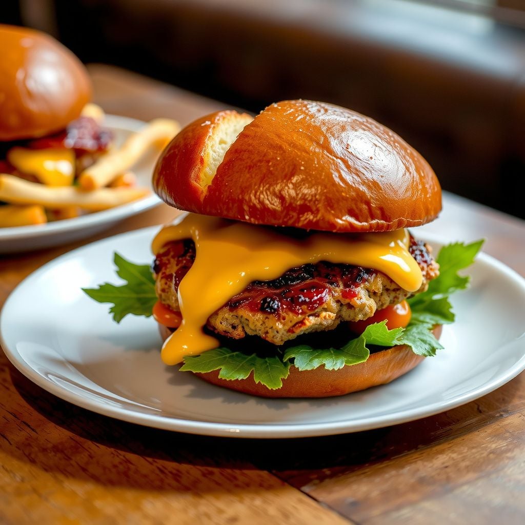 Bavarian Laugen-Burger (Lye-Dipped Pretzel Burgers with Obatzda)