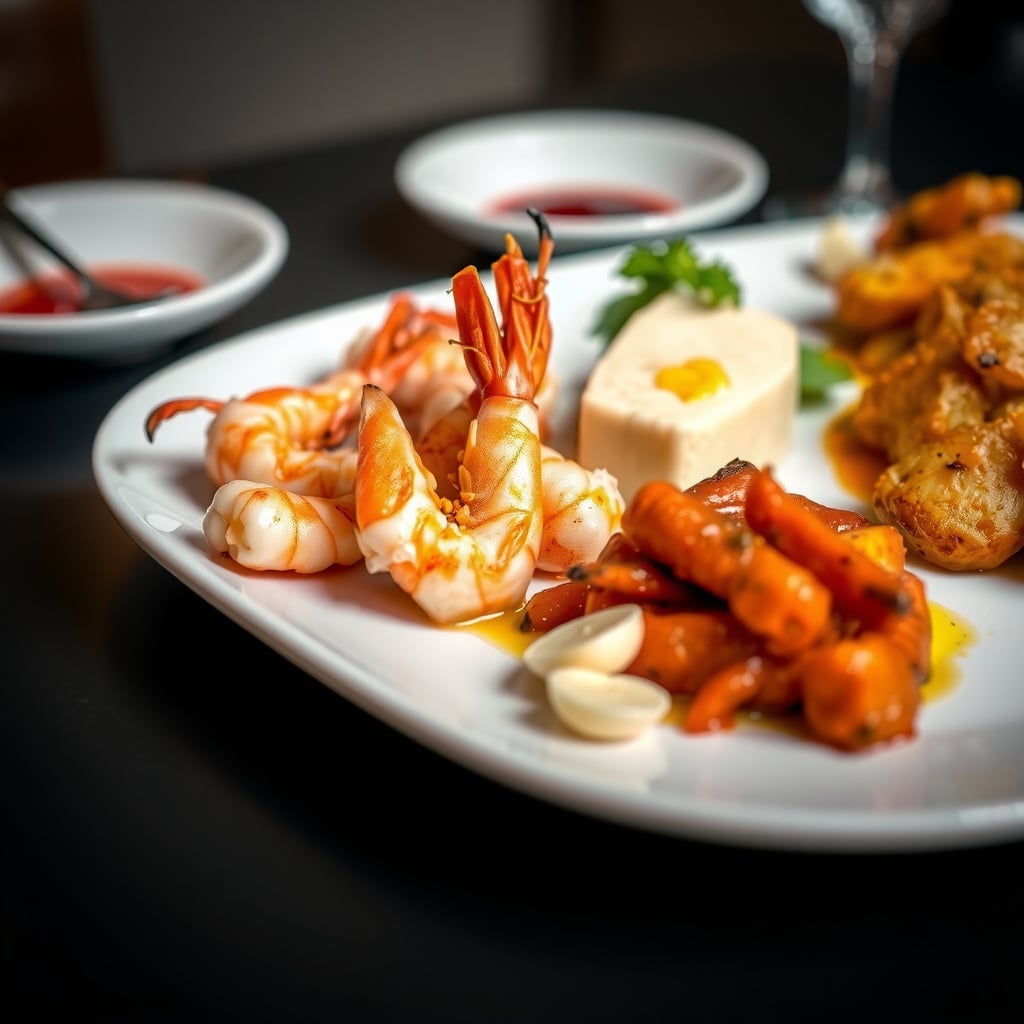 Spanish Tapas Dinner Board: Gambas al Ajillo, Patatas Bravas & Manchego with Membrillo