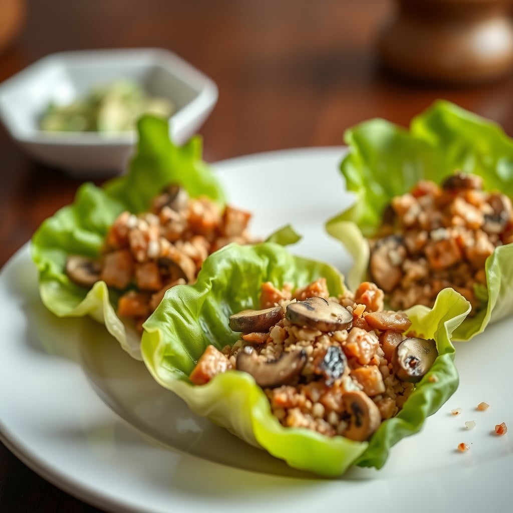 Chinese-Style Pork and Mushroom Lettuce Cups with Toasted Rice Powder