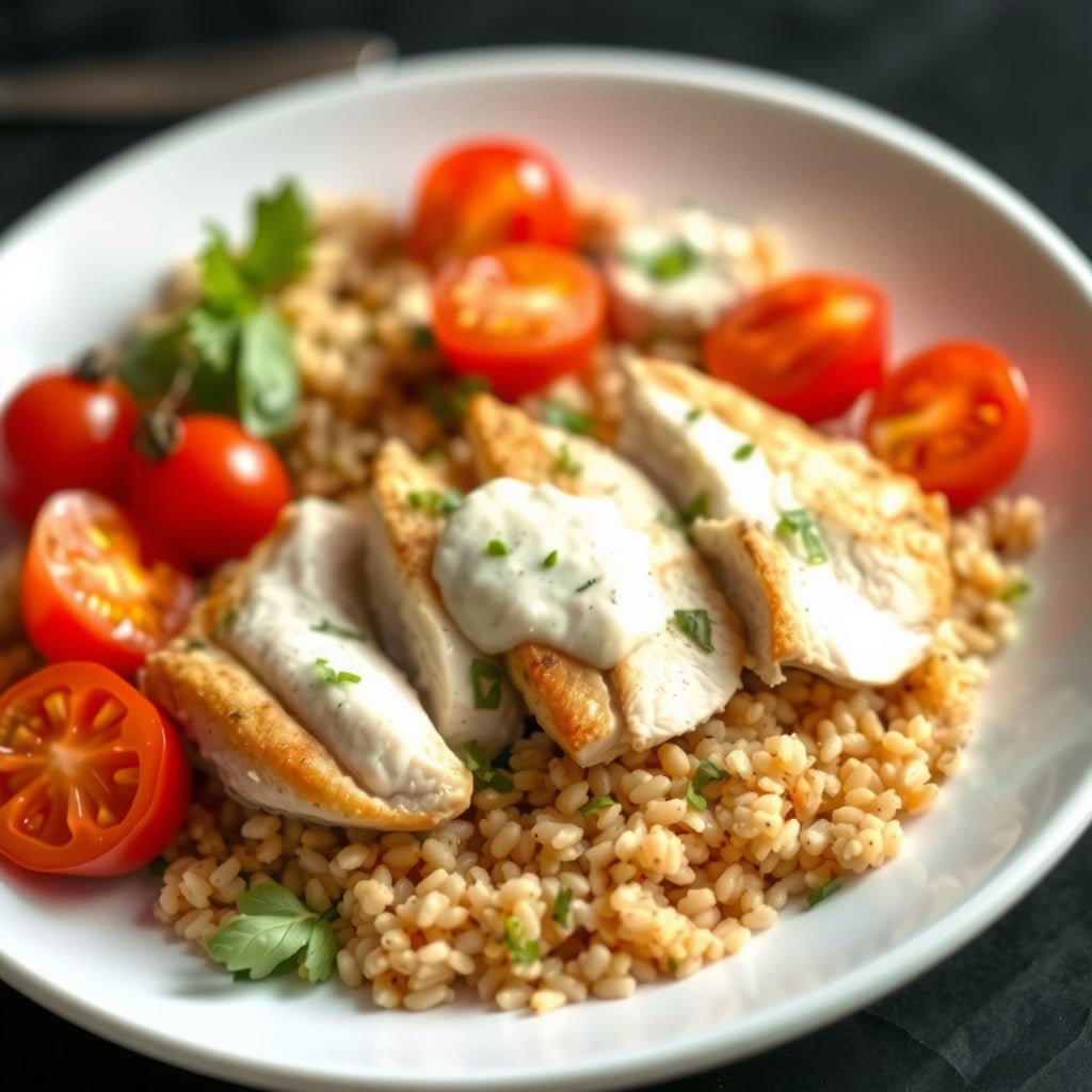 Mediterranean Chicken Grain Bowl with Lemon-Herb Tahini