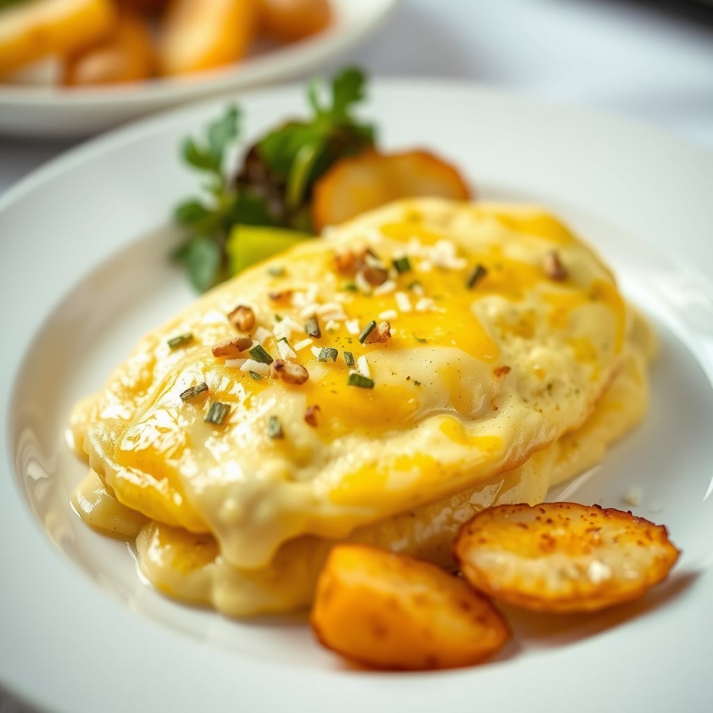 Savory Herb and Cheese Soufflé Omelet with Crispy Potatoes