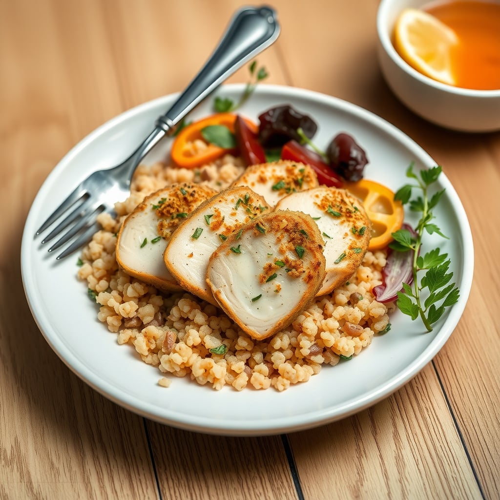 Mediterranean Grain Bowl with Herb-Crusted Chicken