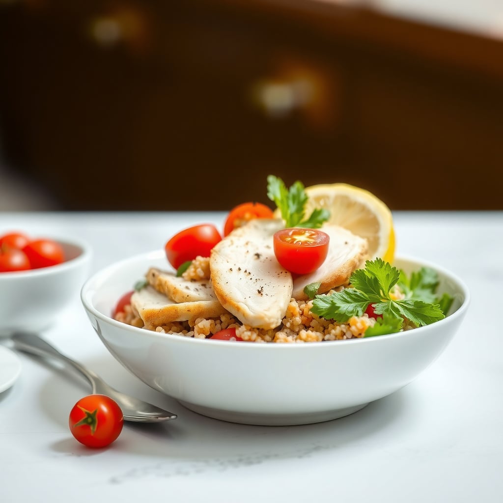 Mediterranean Quinoa Bowl with Lemon-Herb Chicken