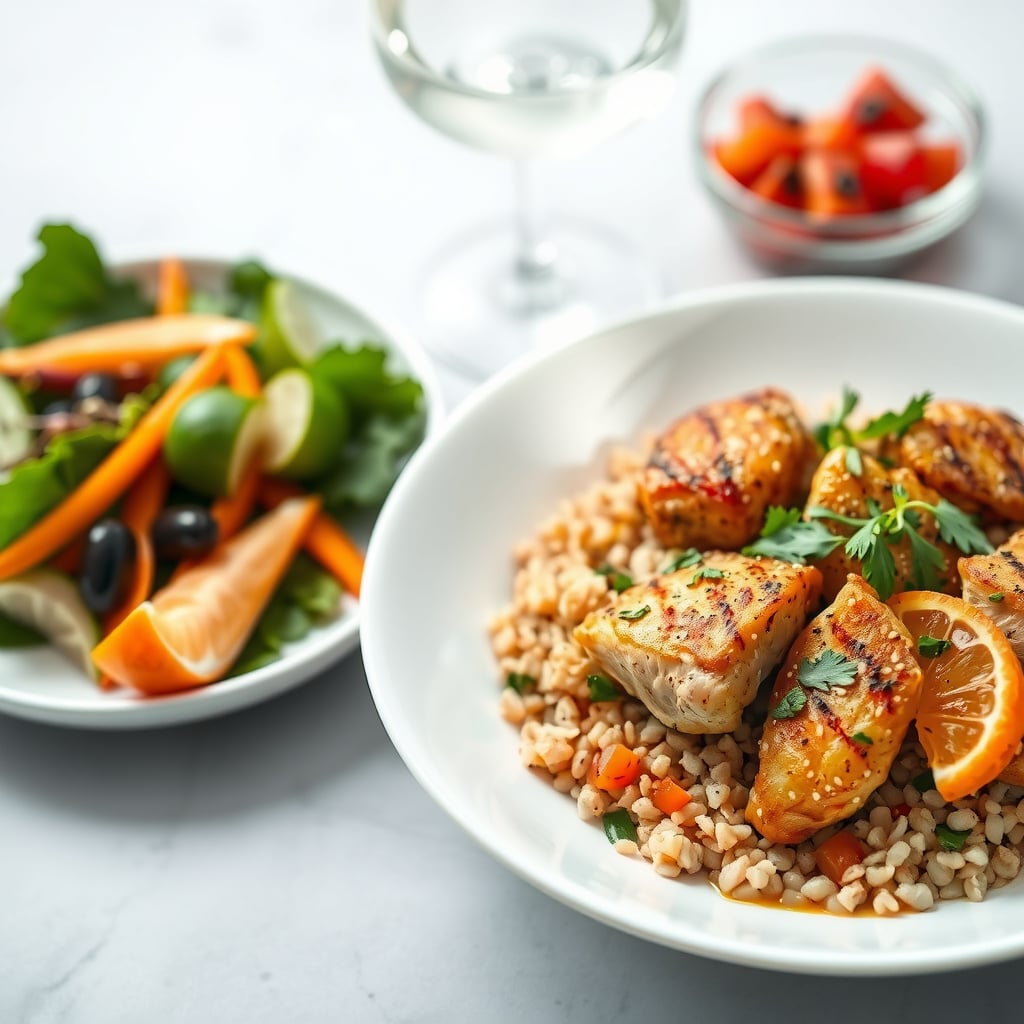 Citrus-Herb Marinated Chicken Grain Bowl with Quick-Pickled Vegetables