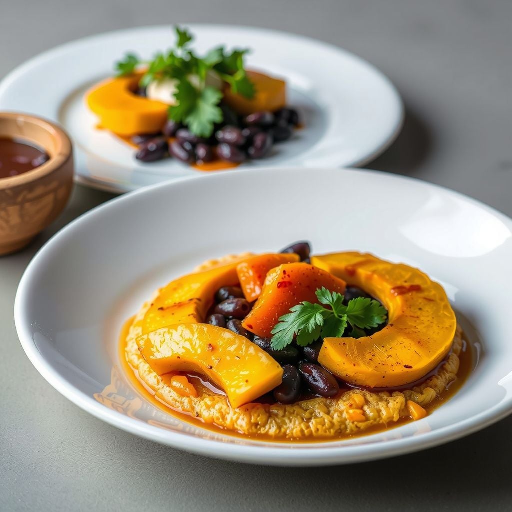 Hopi Blue Corn Sopes with Roasted Squash and Black Beans