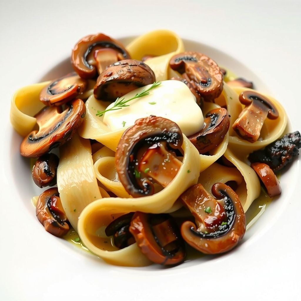 Water-Seared Mushroom Pappardelle with Garlic and Thyme Cream