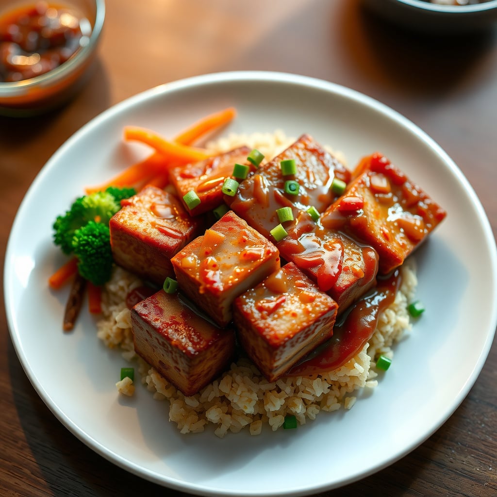 Gochujang-Glazed Pork Belly with Kimchi Fried Rice