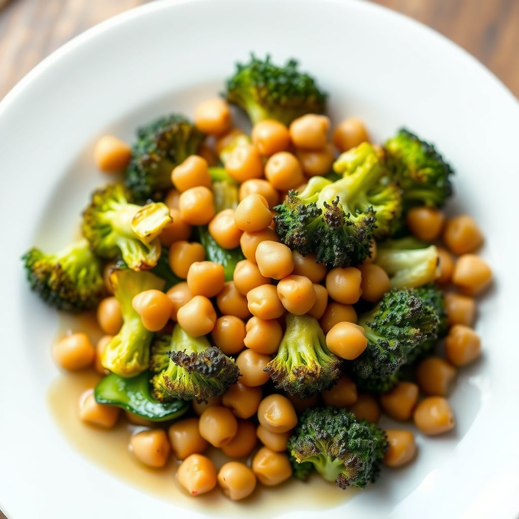 Warm Roasted Broccoli and Chickpea Salad with Mustard-Lemon Dressing