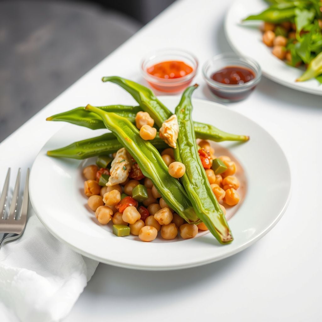 Crispy Blistered Okra and Chickpea Warm Salad