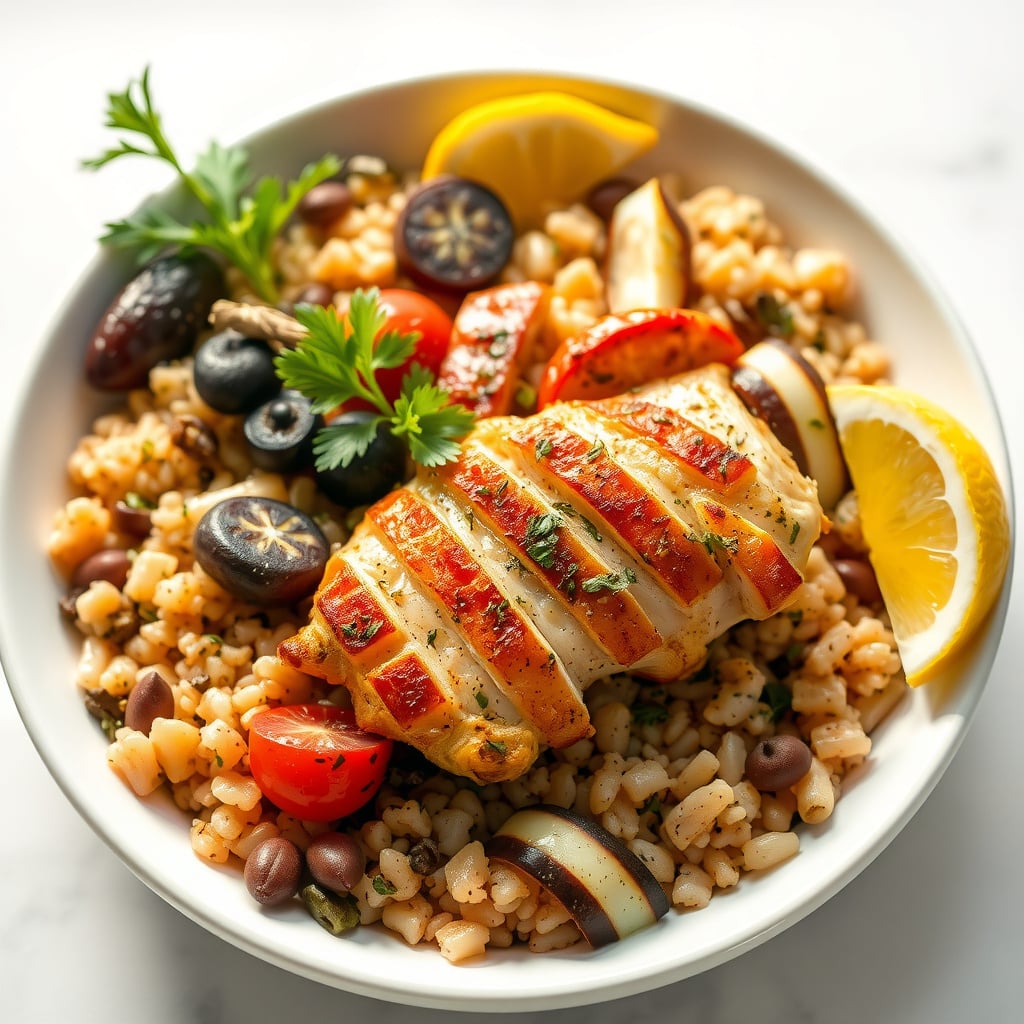 Mediterranean Grain Bowl with Herb-Marinated Chicken