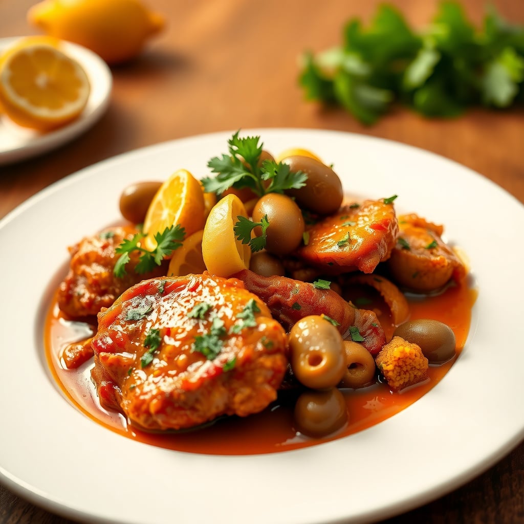 Moroccan Chicken Tagine with Preserved Lemons and Green Olives