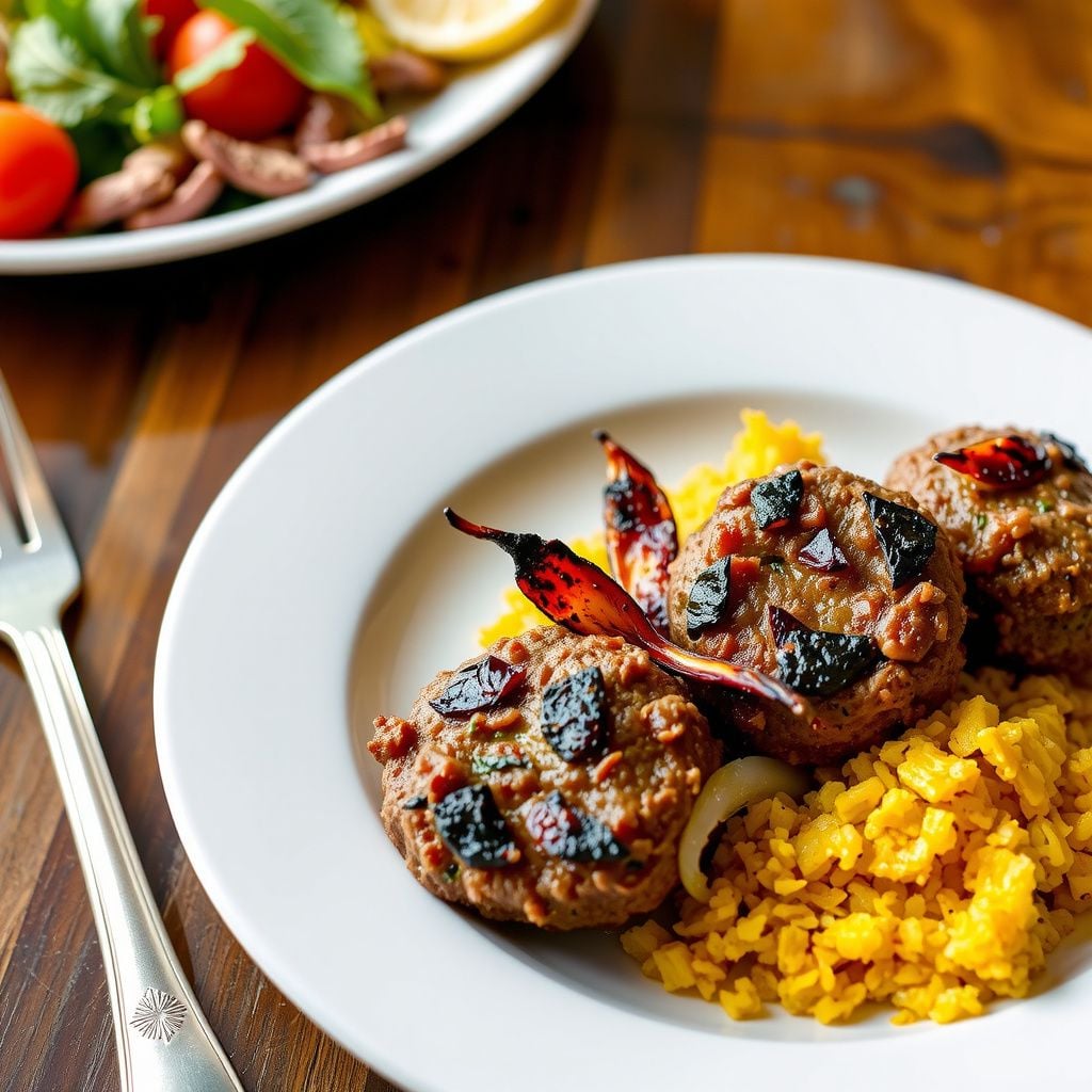 Persian-Style Lamb Kofta with Saffron Rice and Sabzi Khordan Platter