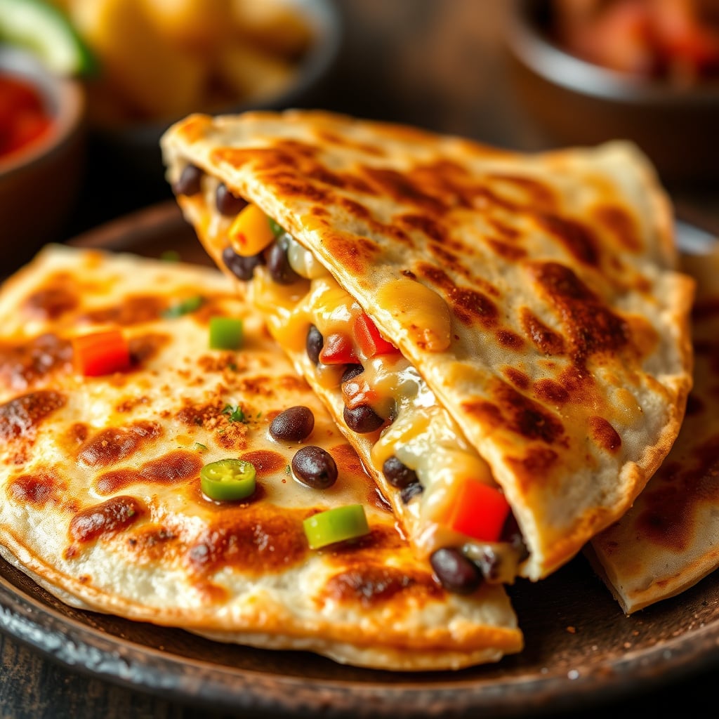 Cheesy Black Bean & Pepper Quesadillas